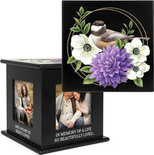 Load image into Gallery viewer, Memorial Photo Cube - "In Memory" - Black - Floral - 4" X 4" Photos (4) - 7" Cube Overall