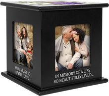 Load image into Gallery viewer, Memorial Photo Cube - "In Memory" - Black - Floral - 4" X 4" Photos (4) - 7" Cube Overall
