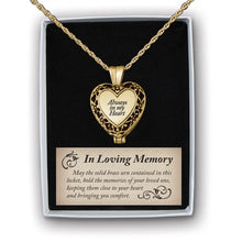 Load image into Gallery viewer, Memorial Locket - Keepsake Urn - "Always in my Heart"