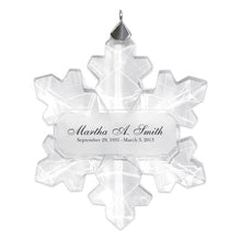 Load image into Gallery viewer, Memorial Ornament - Crystal - Snowflake - Customizable: Add name and dates in notes at checkout | See product description for character limits.
