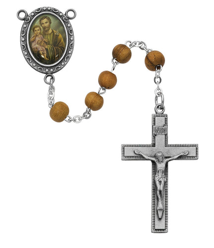 Rosary - St. Joseph - Olive Wood with Portrait Center