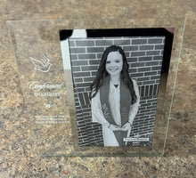 Load image into Gallery viewer, Picture Frame - Confirmation - Glass with White Script and Chrome/Mirror Border - 4" X 6" Photo - 6" X 6.5" Frame