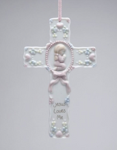 Load image into Gallery viewer, Cross Ornament - Porcelain - Jesus Loves Me - Baby Girl or Baby Boy