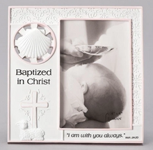 Load image into Gallery viewer, Picture Frame - "Baptized in Christ" - Girl or Boy - 4" X 6" Photo - 7.25" X 7.25" Frame