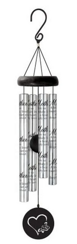 Memorial Wind Chime - Mother - Silver Tone with Black Lettering - 21