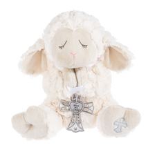 Load image into Gallery viewer, Serenity Lamb with Crib Cross-Blue, Pink, or White Ribbon