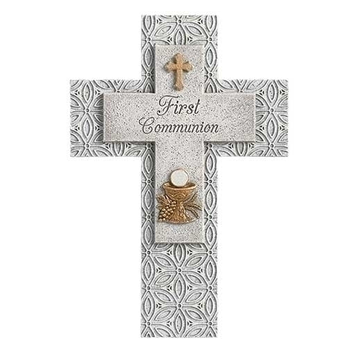 Cross - First Communion - Wall-Mounted - Stone/Resin Mix - Gray - 8.75