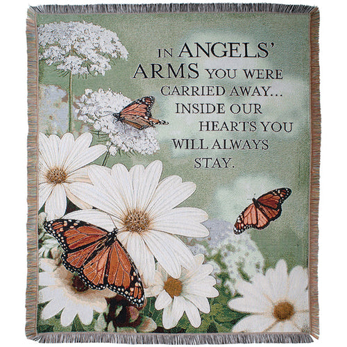 Throw/Tapestry - Angels' Arms - White Floral with Monarch Butterflies - 100% Cotton - 50