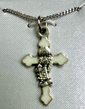 Load image into Gallery viewer, Necklace - Cross - First Communion - White Enamel on Plated Silver