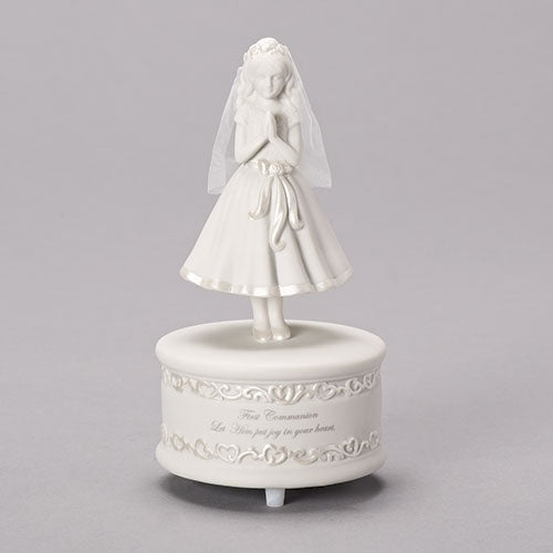 Music box - 1st Communion - Girl Figurine - Porcelain - Music: The Lord's Prayer