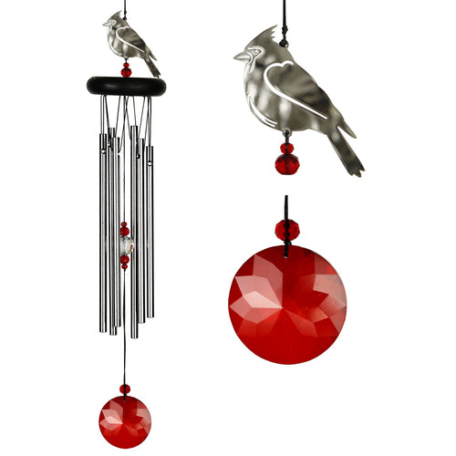 Wind Chimes - Cardinal with Crystal - Silver Aluminum - 18