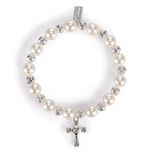 Load image into Gallery viewer, Bracelet - Baby to Bride - Brass with Pearl Accent - Stretch 8&quot; with Cross Charm