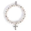 Bracelet - Baby to Bride - Brass with Pearl Accent - Stretch 8" with Cross Charm