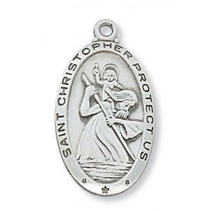 Necklace - "Saint Christopher Protect Us" - Sterling Silver