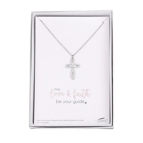 Necklace - Cross - Cubic Zirconia accents with 18K gold or platinum/rhodium silver finish
