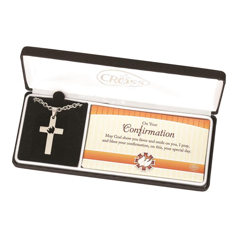 Necklace -Confirmation Older boys Cross with Dove Cutout