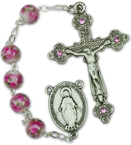 Rosary - Rose Our Father Beads - Elegant Pink beads with Purple Accents