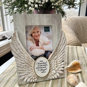 Memorial Picture Frame - Angel Wings - "Ever Cherished in Our Hearts..." - 4" X 6" Photo - 8.75" X 7.75" Frame