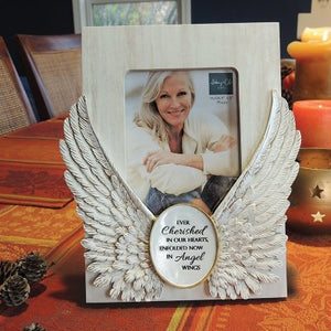Memorial Picture Frame - Angel Wings - "Ever Cherished in Our Hearts..." - 4" X 6" Photo - 8.75" X 7.75" Frame