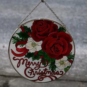 Art Glass - Merry Christmas - Roses - Suncatcher