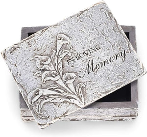 Floral Memorial Keepsake Box - Grey - 2.25" - Stone Resin