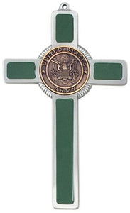Cross - US Army - Green and Silver - Metal - 8"H X 5"W