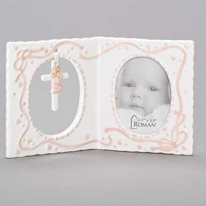 Picture Frame - Baby (Girl or Boy) - Porcelain with Pink or Blue Accents - 2.5" X 3.5" Photo - 4" X 6.25" Book Style Frame