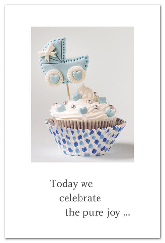 Greeting Card-Baby Shower- Blue- Baby Buggy Cupcake