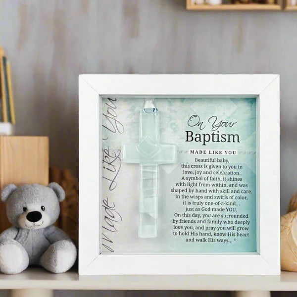 Ornament -Framed  Clear Mosiac Cross - On Your Baptism