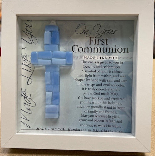 Ornament-Blue Mosaic First Communion Cross