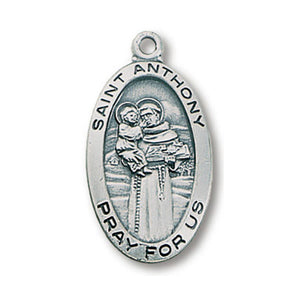 Necklace - "Saint Anthony Pray For Us" - Sterling Silver Medal - 18" Stainless Steel Chain