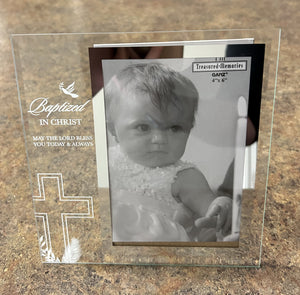 Picture Frame - Baptized in Christ - Glass with Mirror Frame - 4"X6" Photo - 9.5"X9.5" Frame