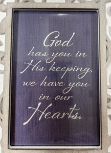 Memorial Picture Frame - "God Has You..." - Hinged - Filigree Accent - 4" X 6" Photo - 10.5" X 17" Frame