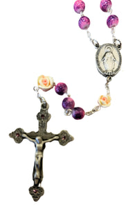 Rosary - Rose Our Father Beads - Elegant Pink beads with Purple Accents