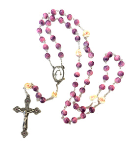 Rosary - Rose Our Father Beads - Elegant Pink beads with Purple Accents