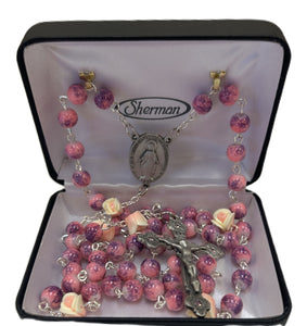 Rosary - Rose Our Father Beads - Elegant Pink beads with Purple Accents