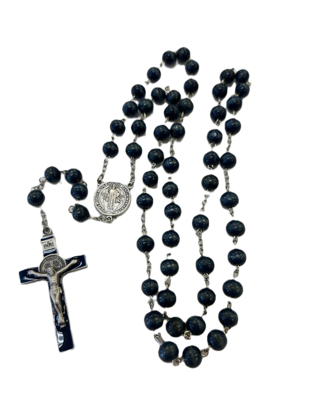 Rosary - St. Benedict - Deep Indigo Wooden beads - Enamel Crucifix