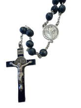 Load image into Gallery viewer, Rosary - St. Benedict - Deep Indigo Wooden beads - Enamel Crucifix