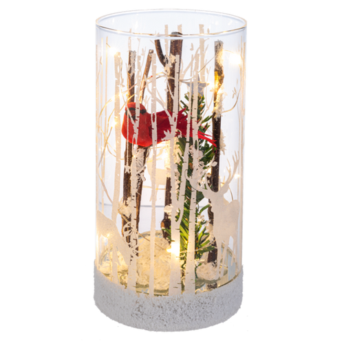 Cardinal Glass Cylinder - Lights Up