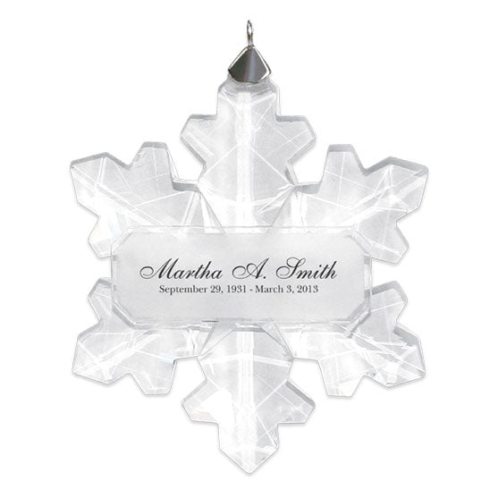 Memorial Ornament - Crystal - Snowflake - Customizable: Add name and dates in notes at checkout | See product description for character limits.