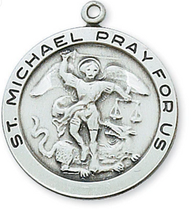 Necklace - "St. Michael Pray For Us" - Plated Pewter and Rhodium Plated Chain with Gift Box