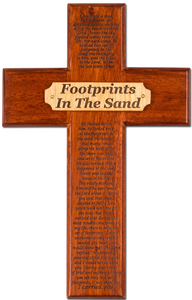Cross - Footprints in the Sand - Solid Mahogany - Wall-mount Ready - 10" H