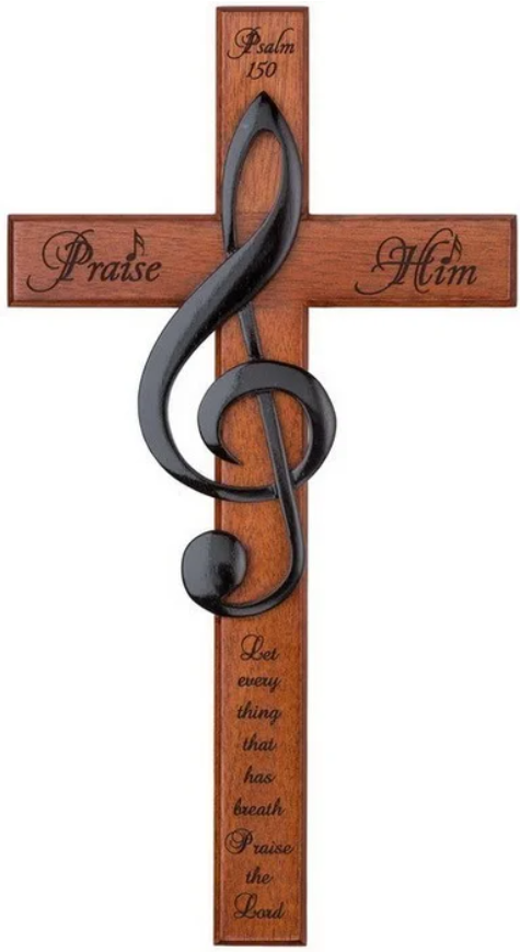 Cross - Treble Clef - Psalm 150 - Wall-Mounted - Mahogany - 12 Cross - Treble Clef - Psalm 150 - Wall-Mounted - Mahogany - 12