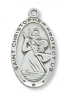 Necklace - "Saint Christopher Protect Us" - Pewter - Antique Silver Plated