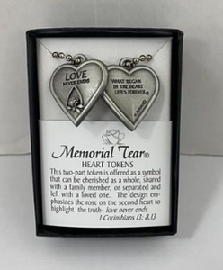 Necklace - Memorial Tear - Two-Part Heart Token - Pewter - 24"
