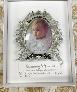 Picture Frame - "Baptized in Christ" - Pewter Oval - 2" X 2.5" Photo