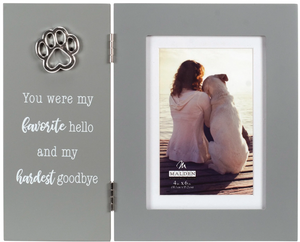 Pet Memorial Picture Frame - "...my favorite hello..." - Hinged - 4" X 6" Photo - 9" X 11" Frame