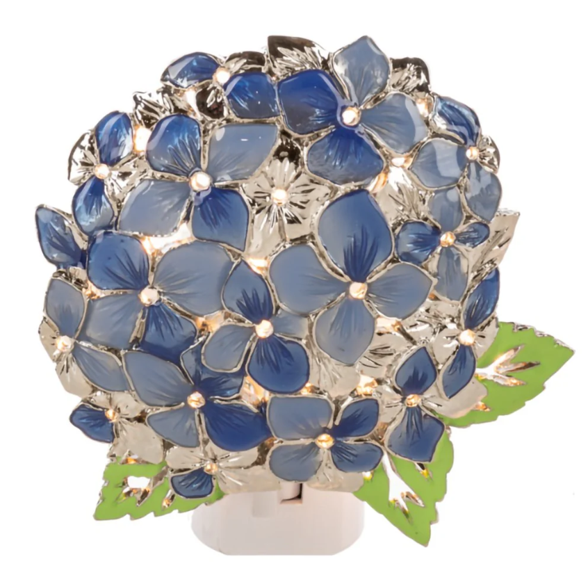 Nightlight - Hydrangea - Silver Tone with Blue Enamel Accents - Metal