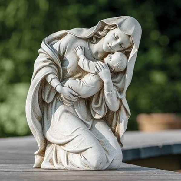 Garden Statue - Kneeling Madonna and Child - Stone/Resin - 13.5