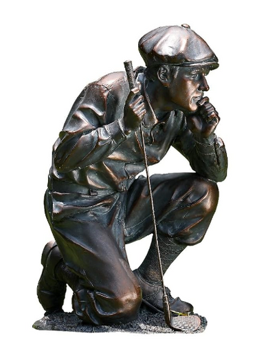 Statue - Kneeling Golfer - Bronze-Toned Resin - 14